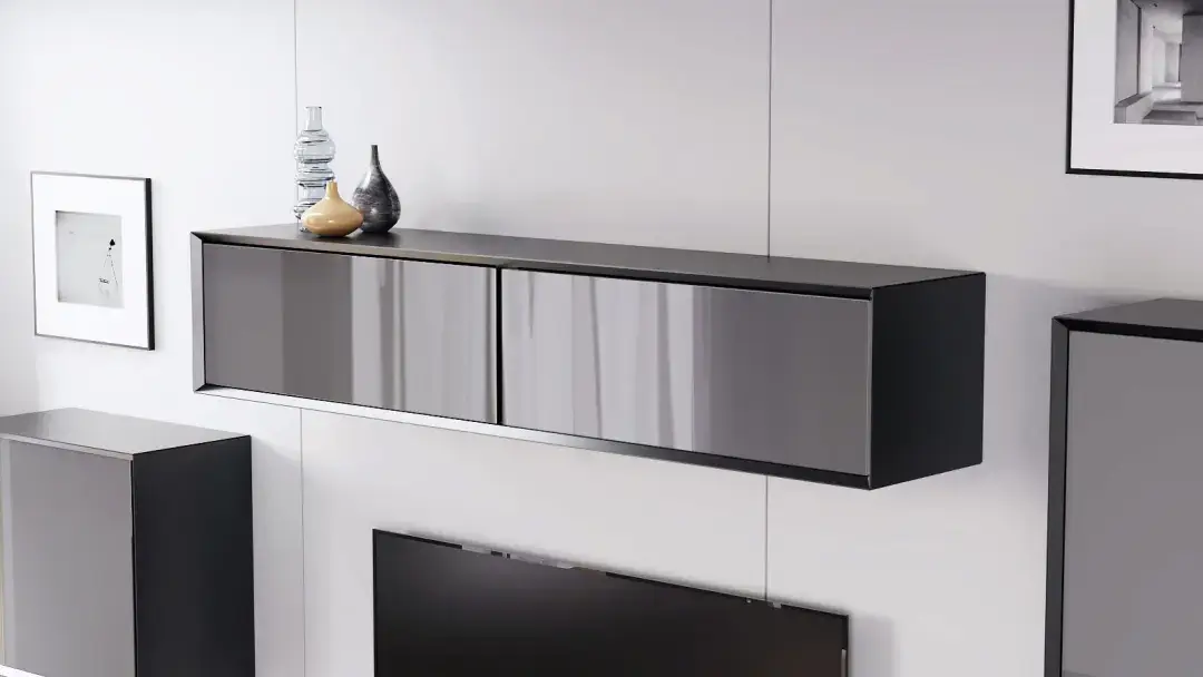 Шкаф навесной двухдверный, горизонтальный Glass, цвет Черный + Серый фото - 5 - большое изображение