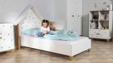 Детская кровать Nicky, цвет: Белый премиум + Дуб Натюрель + Голубой декор фото - 1 - превью