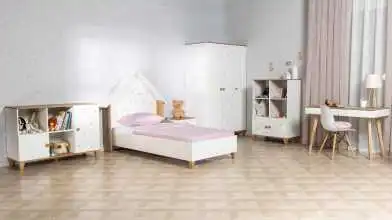 Шкаф трехдверный Nicky, цвет: Белый премиум + Дуб Натюрель + Розовый декор фото - 2 - превью